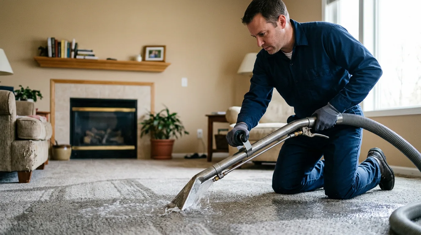 Water damage restoration technician working near Dickinson, ND